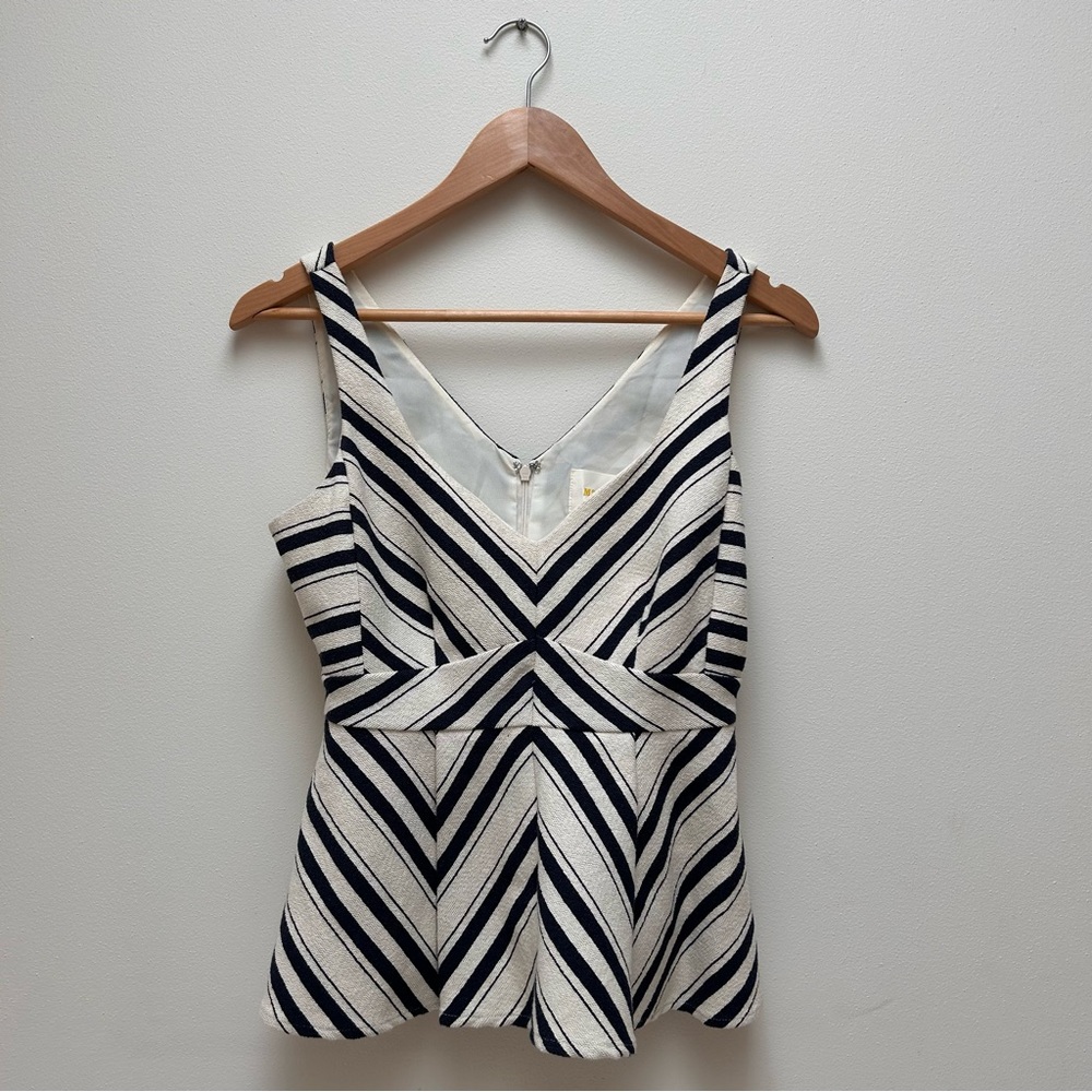 Anthropologie Maeve Navy and White Striped Pattern Peplum Tank Top - Picture 1 of 3